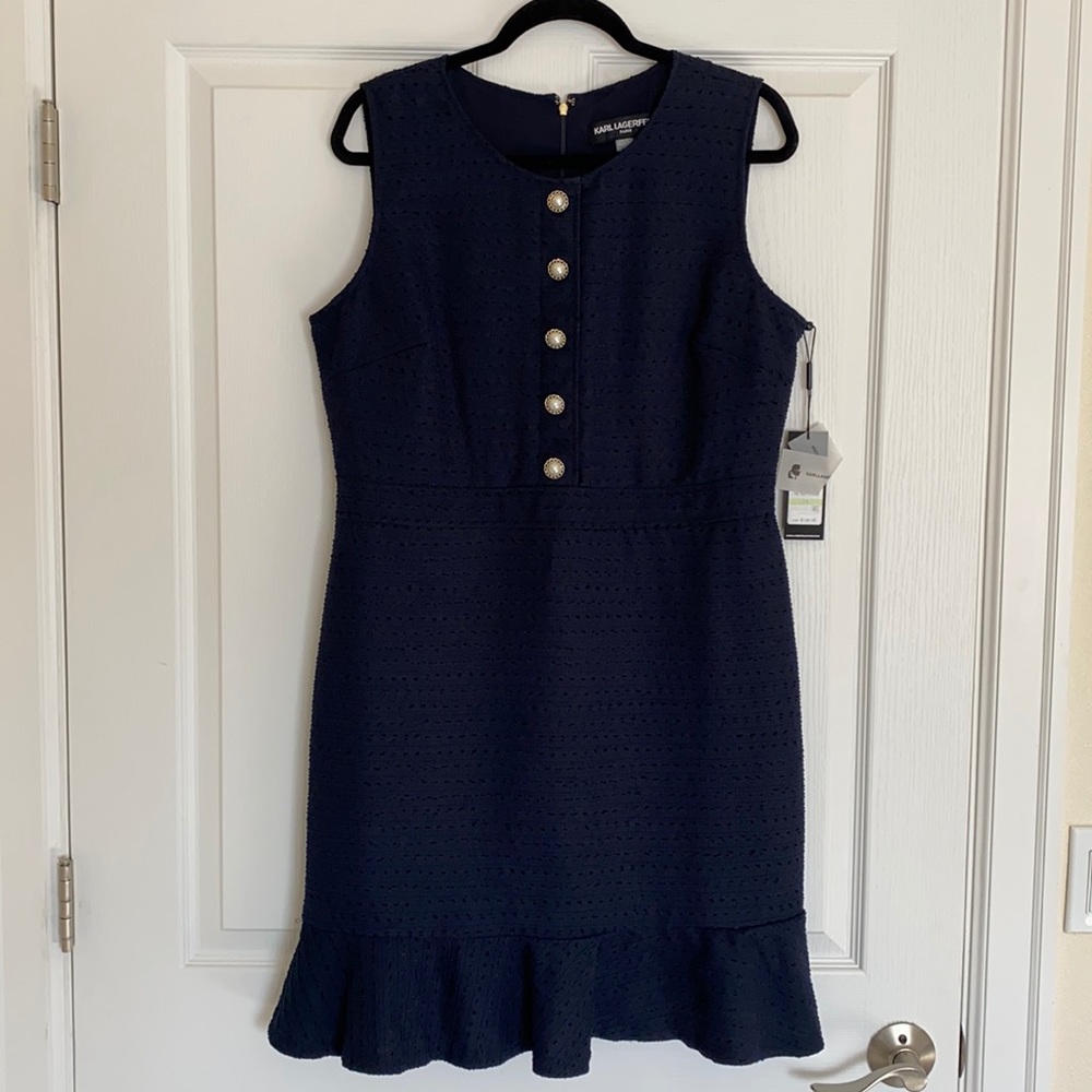 Karl Lagerfeld Paris - Womens Sheath Button Front Wear to Work Dress